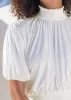 Smocked Mock-Neck Crop Top - Off White sold by VENUS