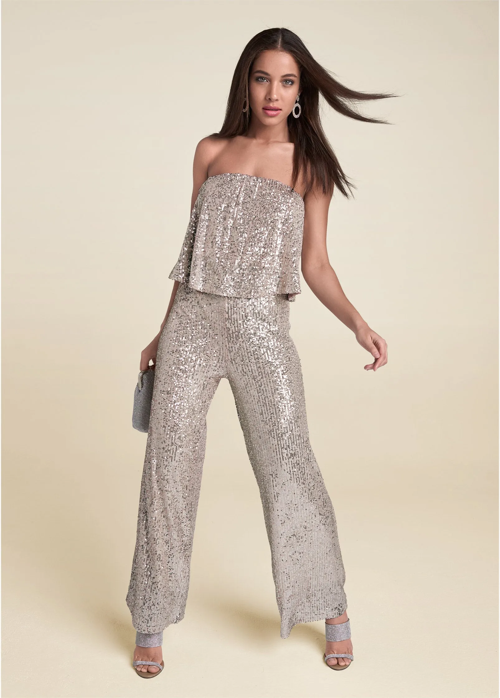 Strapless Sequin Jumpsuit - Champagne sold by VENUS