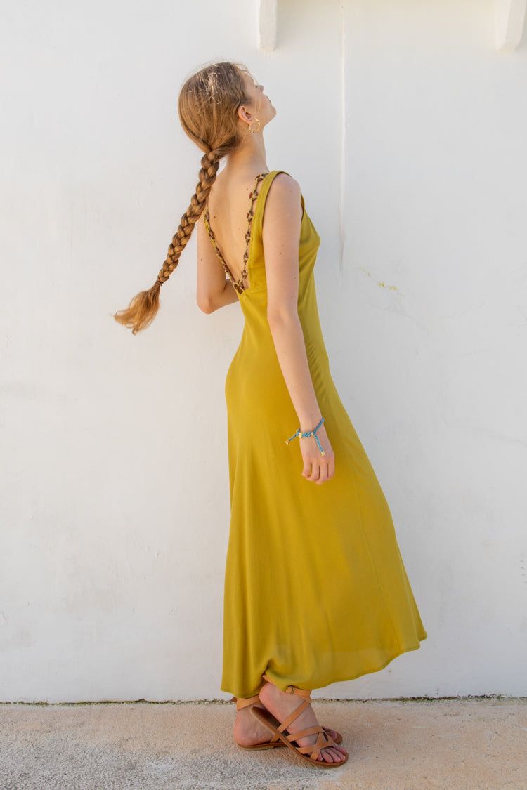 VRG GRL Hypnotic Bias Cut Midi Dress // Olive sold by Verge Girl