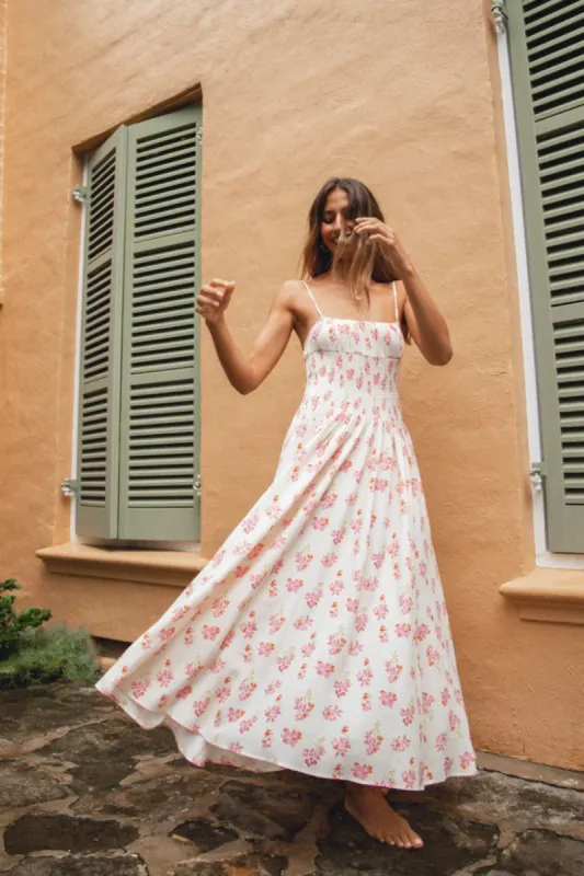 VRG GRL Chateau Midi Dress // Pink Floral sold by Verge Girl