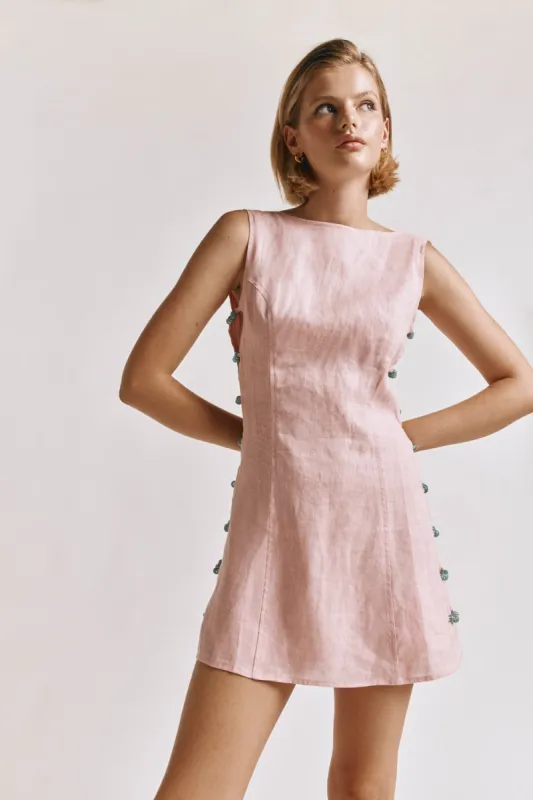 tia linen mini dress Tia Linen Mini Dress Blush VRG GRL