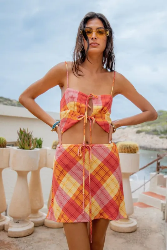 The Way To San Jose Bias Cut Mini Skirt Check sold by Verge Girl