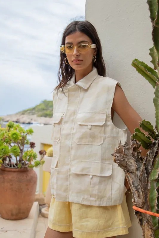 Ava Muse Linen Vest Camo sold by Verge Girl