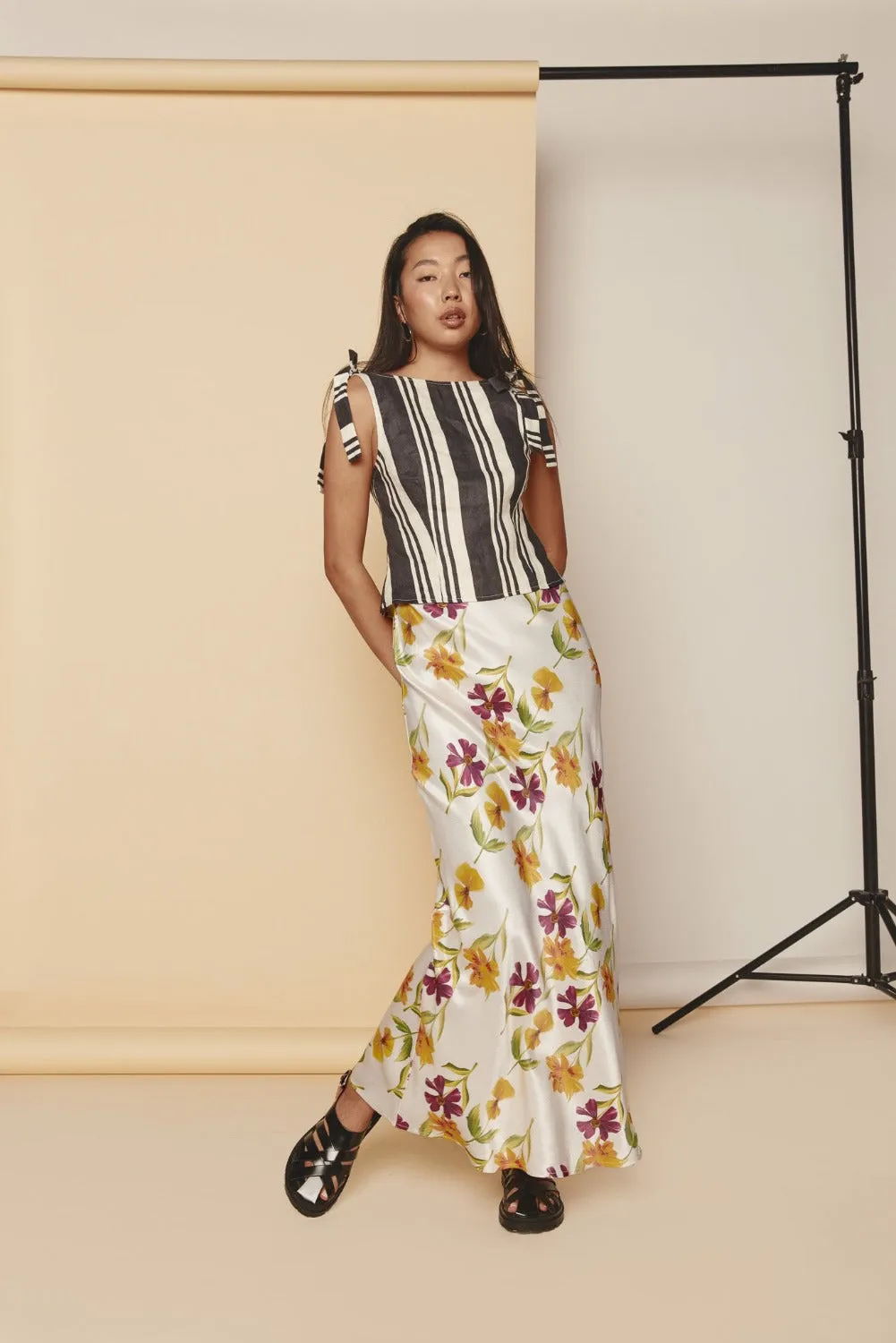 Kiara Bias Cut Maxi Skirt Flora sold by Verge Girl