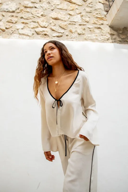 VRG GRL Moonscapes Tie Front Top // Cream sold by Verge Girl