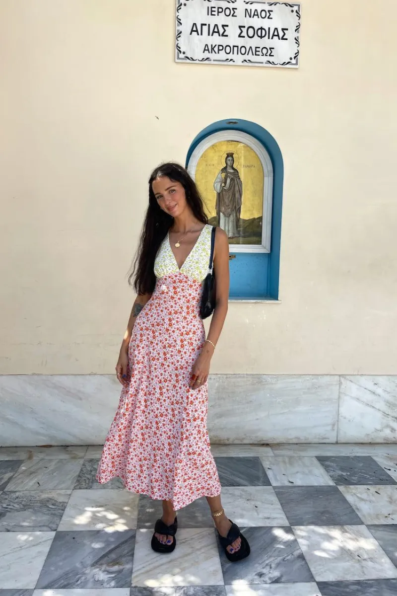 vrg grl postcards from italy bias cut midi dress VRG GRL Postcards From Italy Bias Cut Midi Dress // Pink
