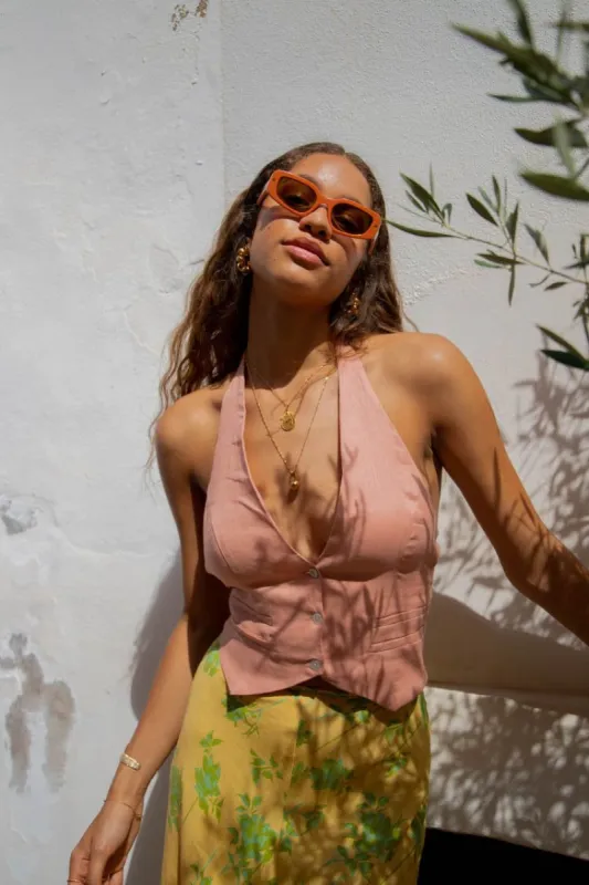 VRG GRL Los Cabos Linen Halter Vest // Blush sold by Verge Girl