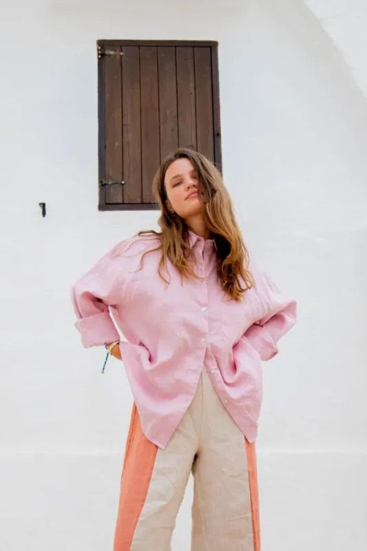 San Antonio Linen Button Front Shirt Blush sold by Verge Girl