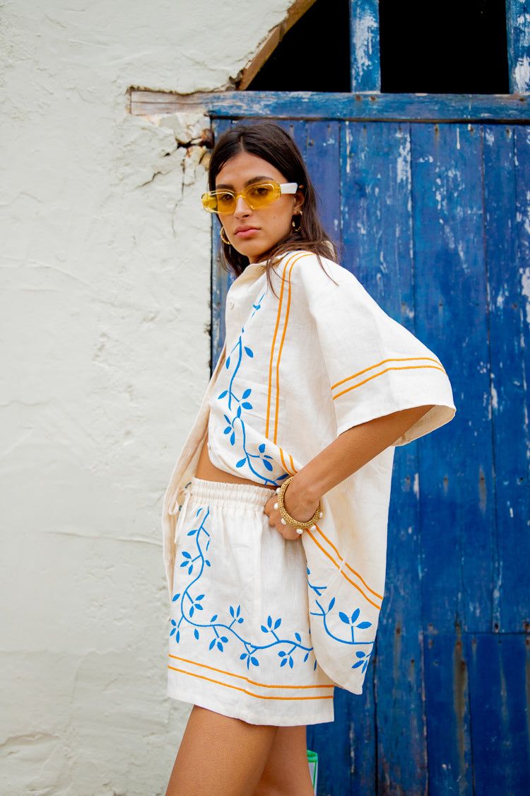 VRG GRL Sunsets In Capri Linen Button Up Shirt // Natural sold by Verge Girl product image thumbnail 6