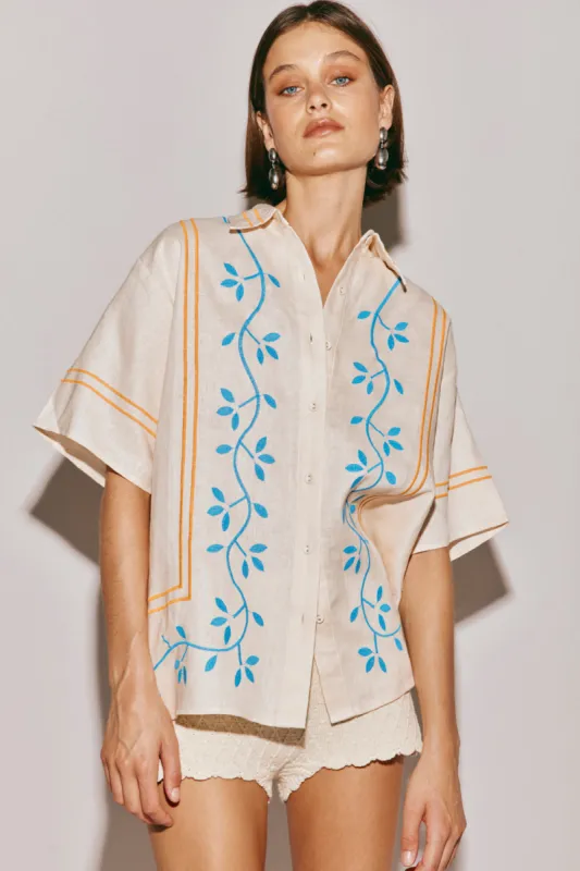 Sunsets In Capri Linen Shirt Natural sold by Verge Girl