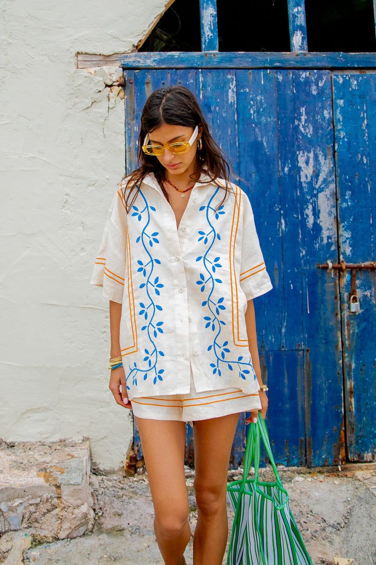 VRG GRL Sunsets In Capri Linen Button Up Shirt // Natural sold by Verge Girl product image thumbnail 7
