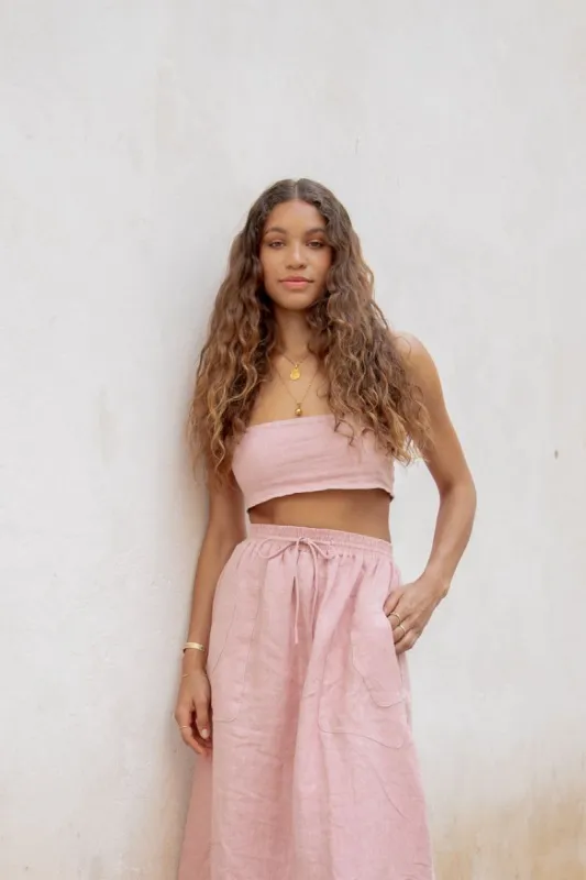 Cariño Linen Crop Top Blush sold by Verge Girl