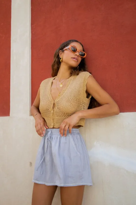 San Marco Linen Mini Skirt Slate sold by Verge Girl