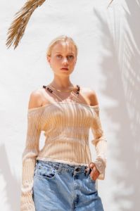 VRG GRL Tropical Noir Knit Top // Beige sold by Verge Girl