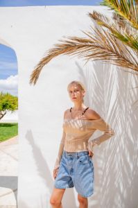 VRG GRL Tropical Noir Knit Top // Beige sold by Verge Girl