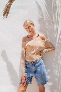 VRG GRL Tropical Noir Knit Top // Beige sold by Verge Girl