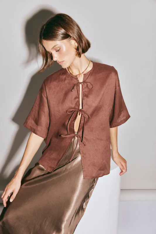 Naomi Linen Smock Top Umber sold by Verge Girl