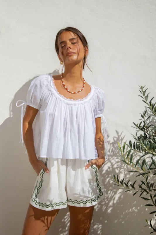 The Sea & I Linen Shorts Green Swirl made by Verge Girl