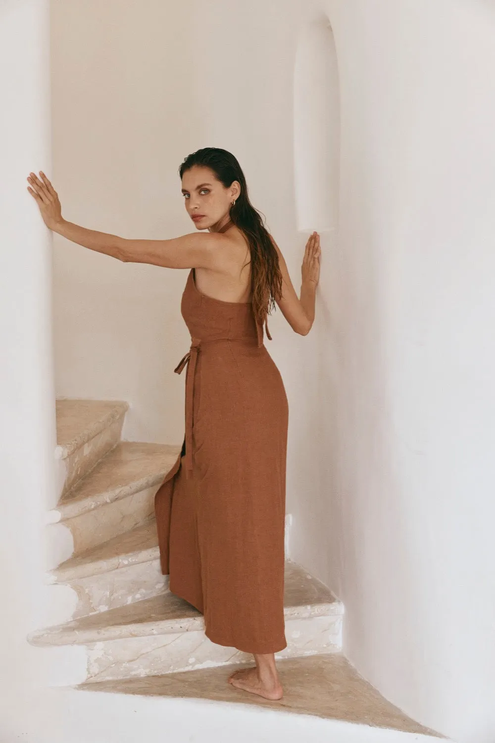 Sonny Linen Midi Wrap Dress Tan sold by Verge Girl product image thumbnail 5