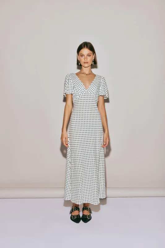Summer Nostalgia Bias Cut Midi Dress White sold by Verge Girl