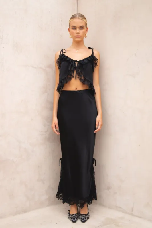 VRG GRL At The Afterparty Bias Cut Midi Skirt // Black sold by Verge Girl