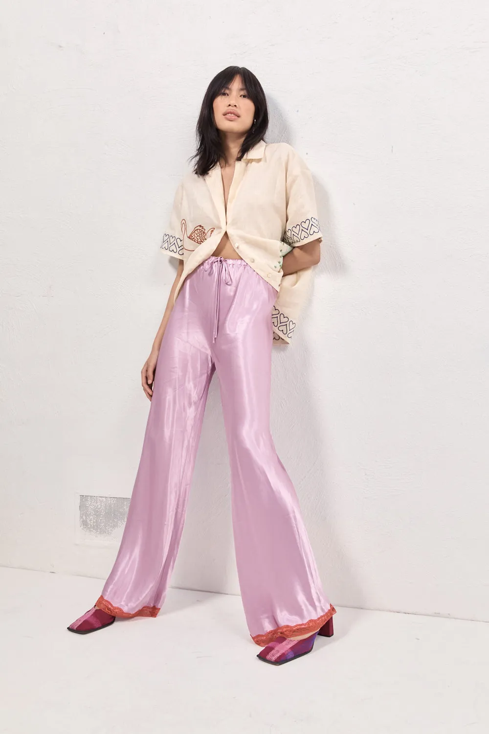 Josefin Satin Pants Lilac sold by Verge Girl