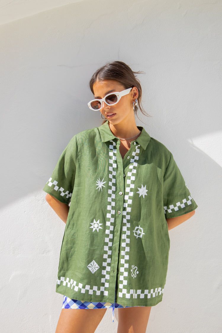 Mediterranean Blue Linen Shirt Green sold by Verge Girl product image thumbnail 4