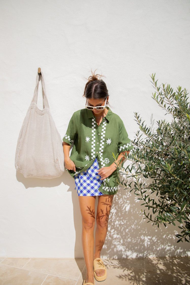 Mediterranean Blue Linen Shirt Green sold by Verge Girl product image thumbnail 7