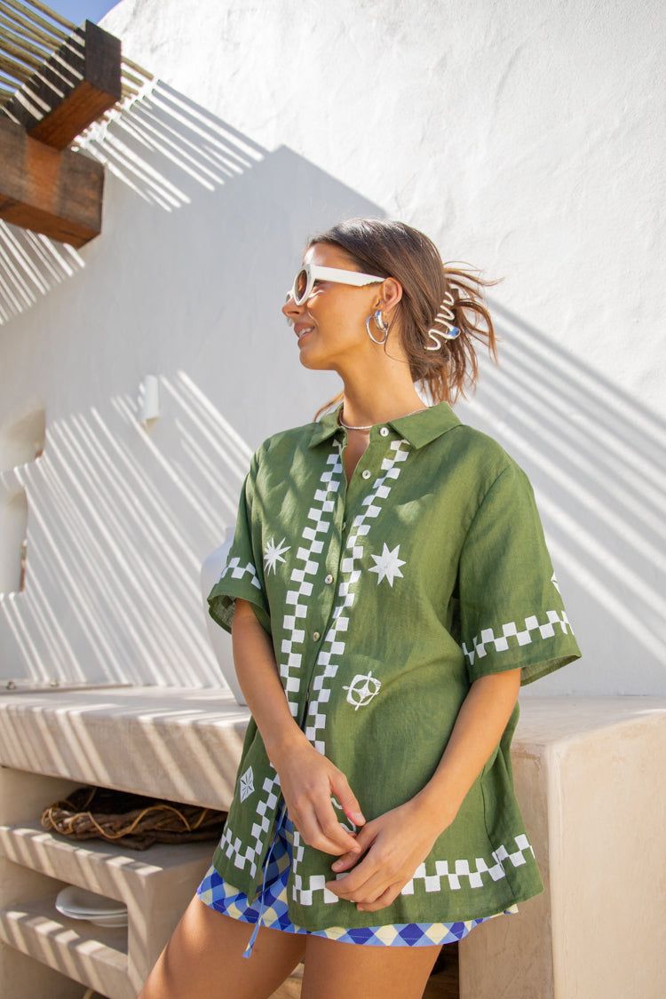 Mediterranean Blue Linen Shirt Green sold by Verge Girl product image thumbnail 6