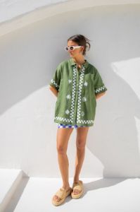 Mediterranean Blue Linen Shirt Green sold by Verge Girl