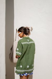Mediterranean Blue Linen Shirt Green sold by Verge Girl