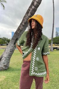 Mediterranean Blue Linen Shirt Green sold by Verge Girl