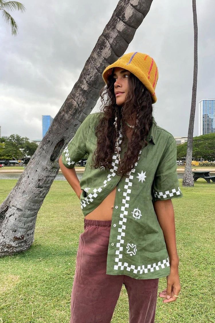 Mediterranean Blue Linen Shirt Green sold by Verge Girl product image thumbnail 3