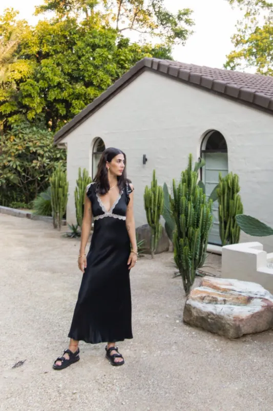 The Ivy Bias Cut Maxi Dress Black sold by Verge Girl
