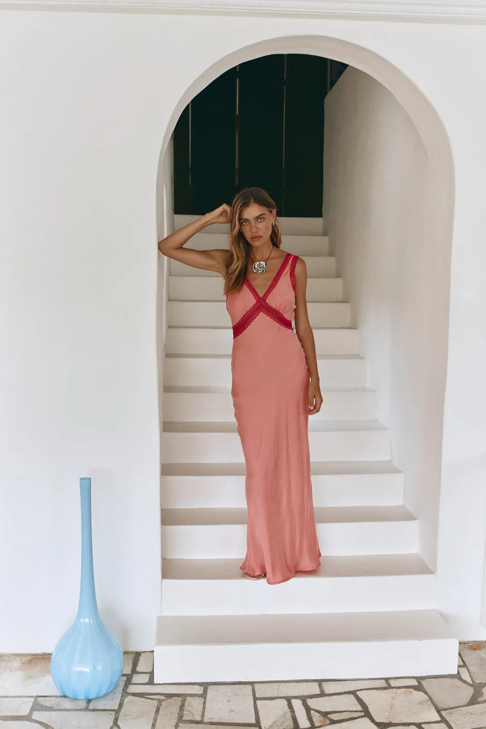 Meet Me On The Dance Floor Bias Cut Maxi Dress Coral sold by Verge Girl product image thumbnail 3