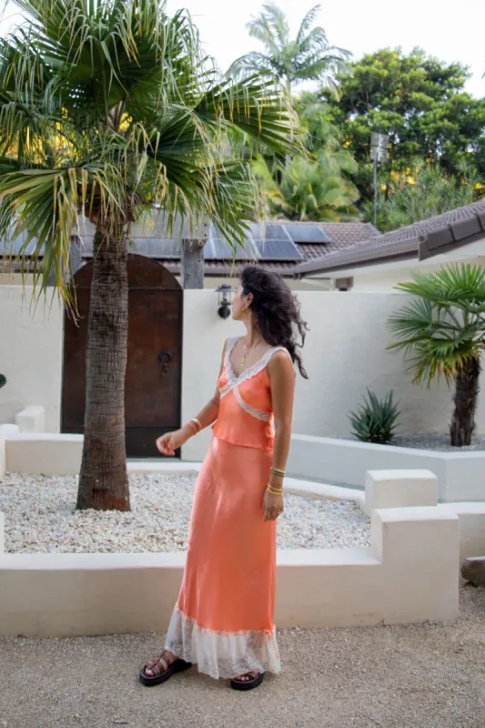Trouble With Us Bias Cut Maxi Skirt Orange sold by Verge Girl