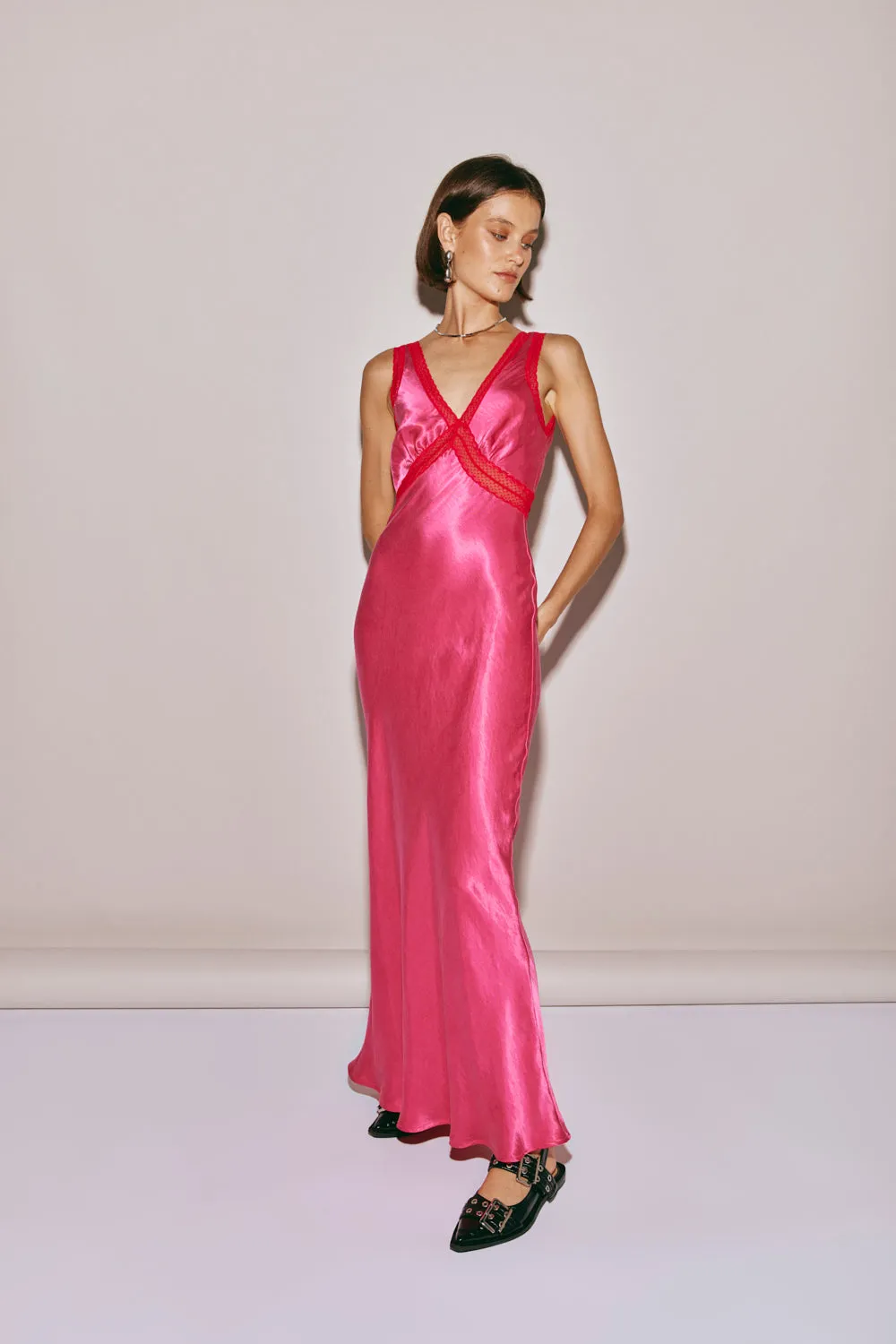 Meet Me On The Dance Floor Bias Cut Maxi Dress Fuchsia sold by Verge Girl product image thumbnail 5