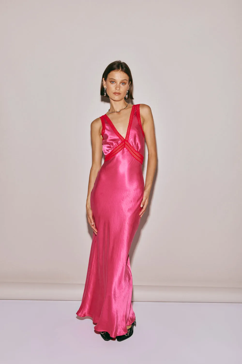 Meet Me On The Dance Floor Bias Cut Maxi Dress Fuchsia sold by Verge Girl