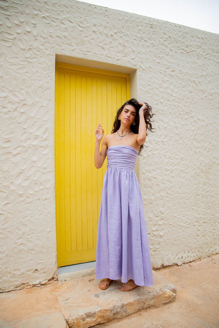 VRG GRL Saint Malo Linen Midi Dress // Lilac sold by Verge Girl