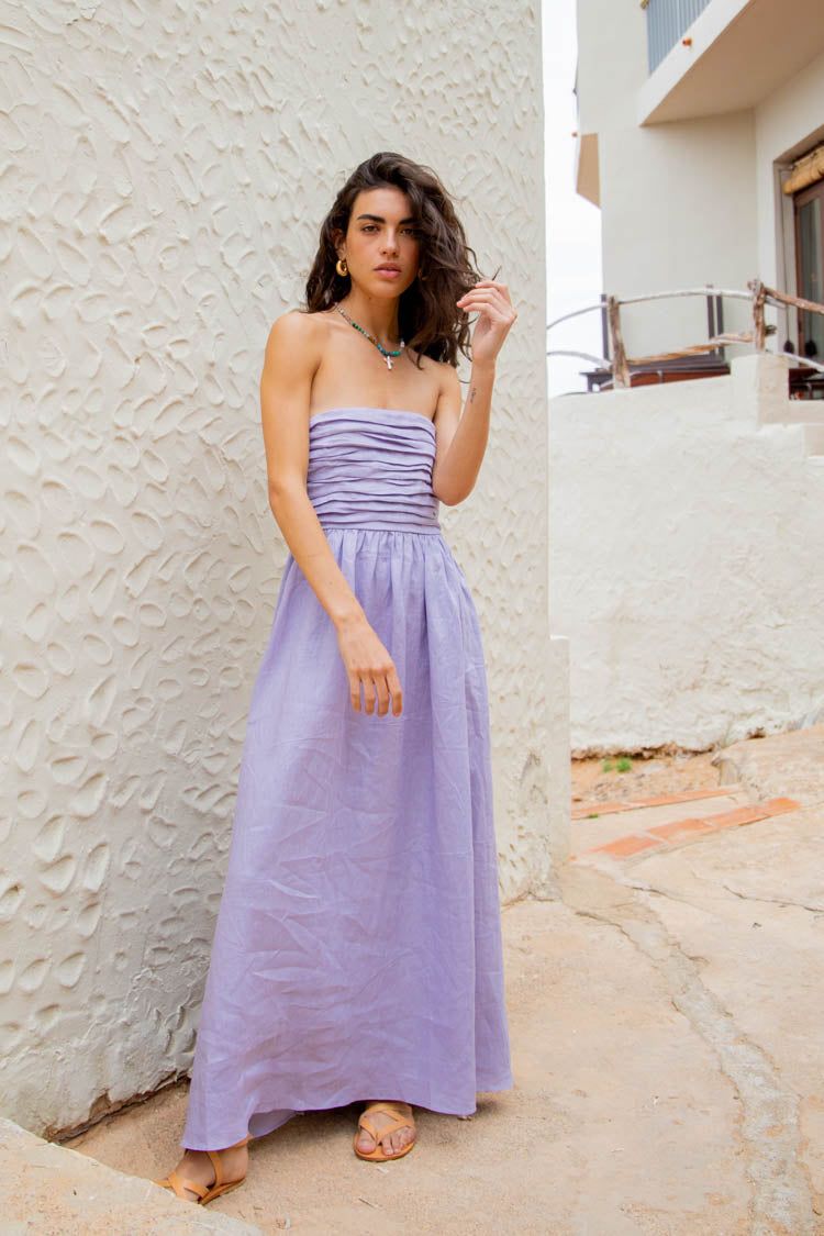 VRG GRL Saint Malo Linen Midi Dress // Lilac sold by Verge Girl product image thumbnail 2