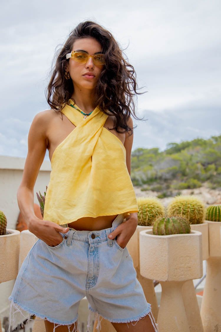 VRG GRL Allora Linen Top // Yellow sold by Verge Girl