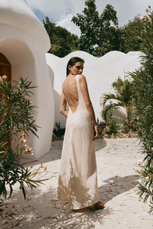 Art Of Bloom Linen Bias Cut Maxi Dress Cream sold by Verge Girl