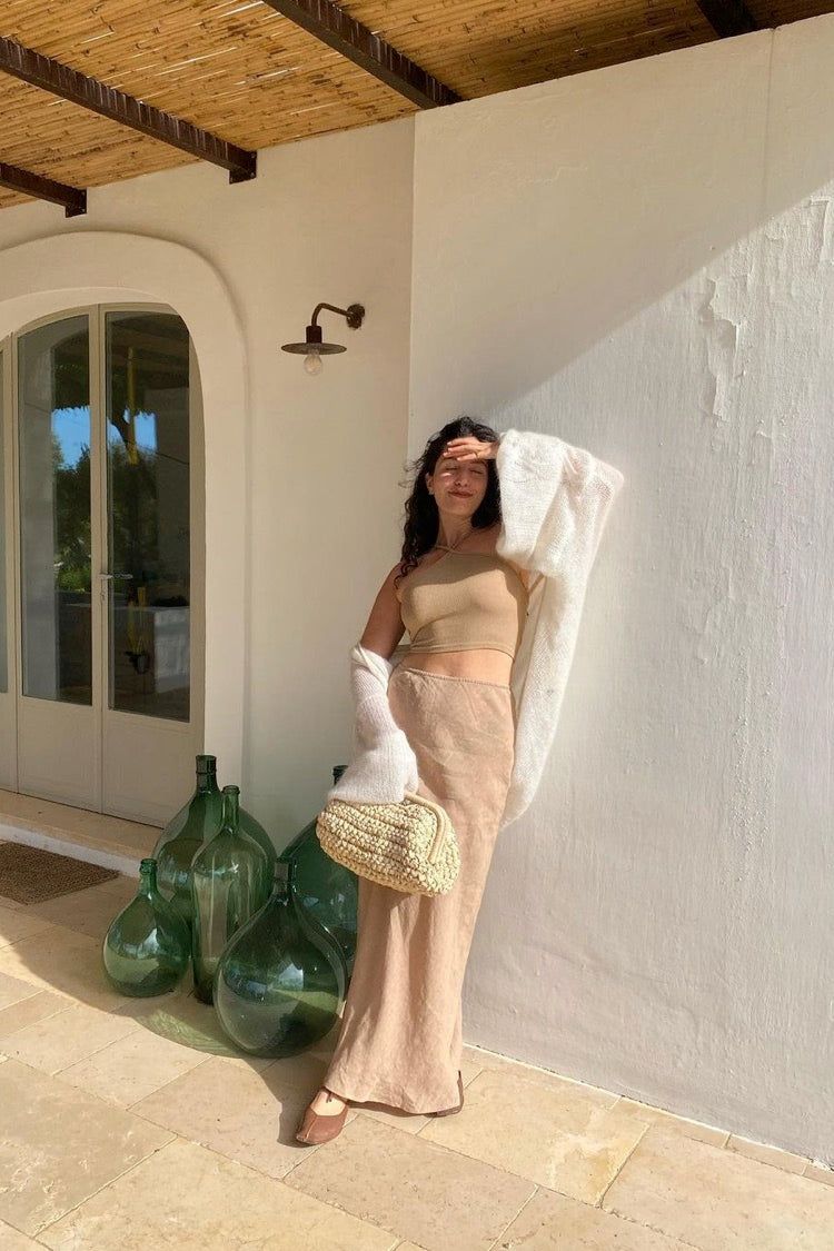 Italian Streets Linen Bias Cut Maxi Skirt Latte sold by Verge Girl product image thumbnail 4