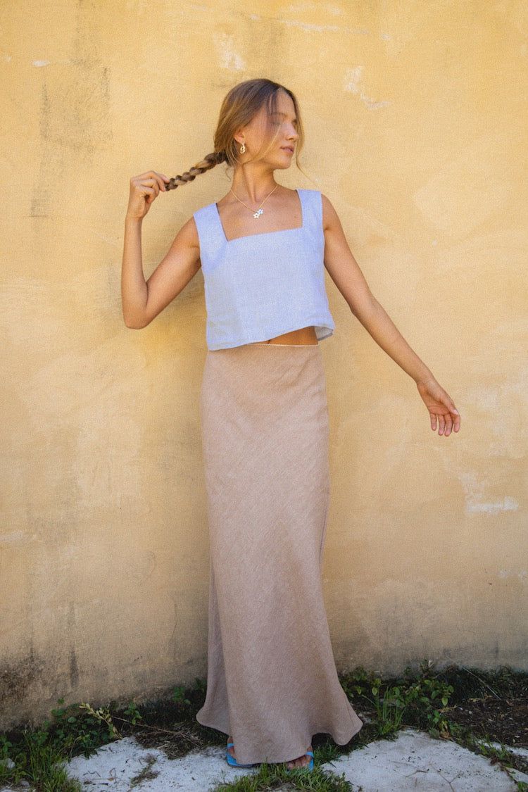 Italian Streets Linen Bias Cut Maxi Skirt Latte sold by Verge Girl