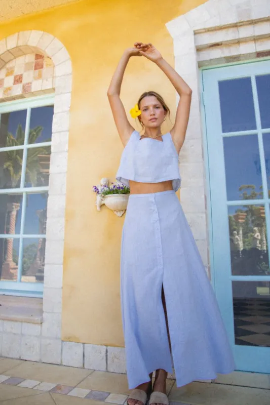 Love Language Linen Midi Skirt Sky sold by Verge Girl