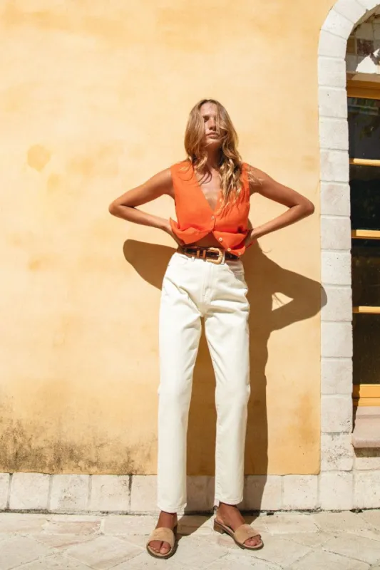 On The Rise Denim Jeans Cream sold by Verge Girl