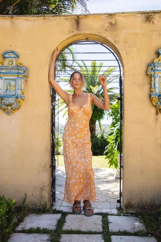 Dahlia Bias Cut Maxi Dress Mandarin sold by Verge Girl