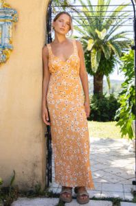 Dahlia Bias Cut Maxi Dress Mandarin sold by Verge Girl