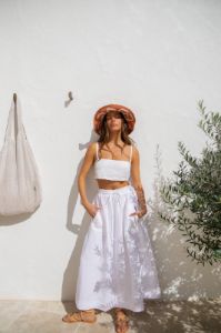 Cariño Linen Midi Skirt White sold by Verge Girl