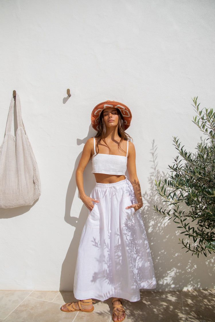 Cariño Linen Midi Skirt White sold by Verge Girl product image thumbnail 5